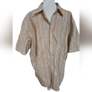 FACONNABLE 100% Cotton Striped Short Sleeve Button Down Shirt. Size Large